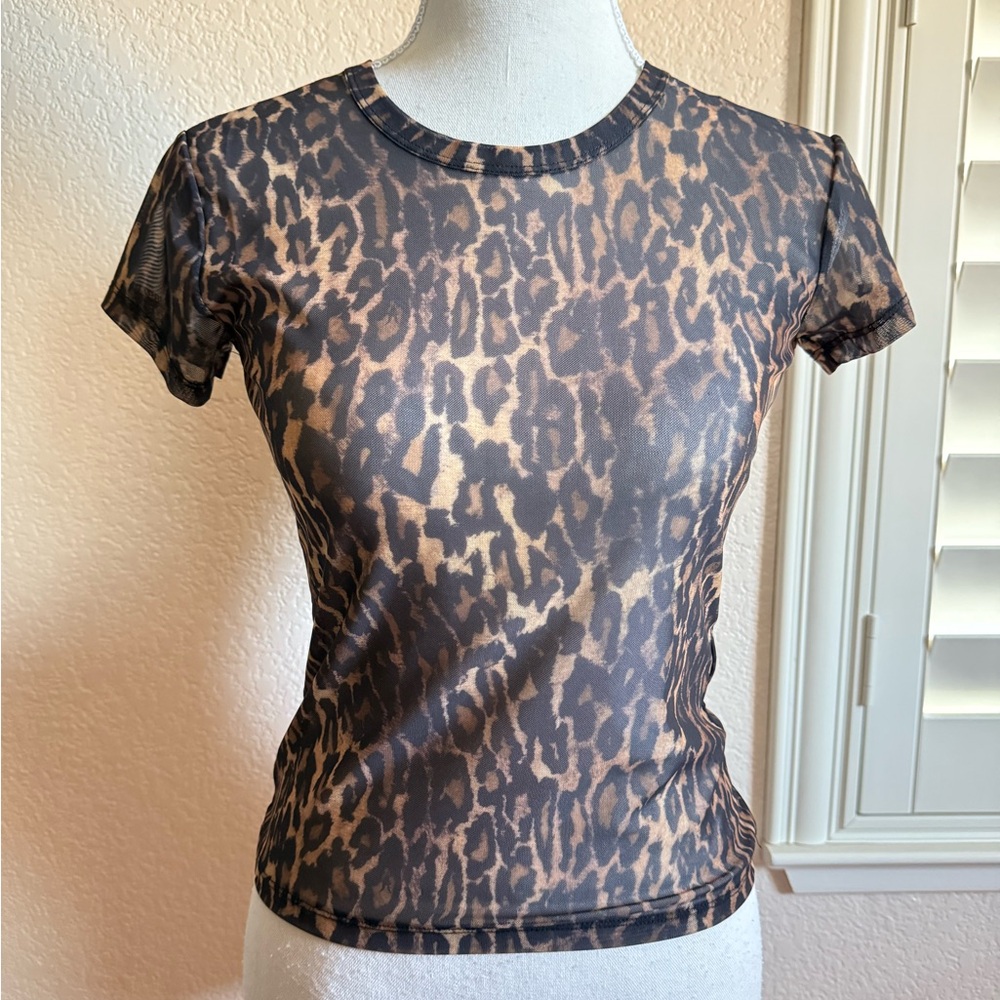 All Saints Sheer Mesh Leopard Top